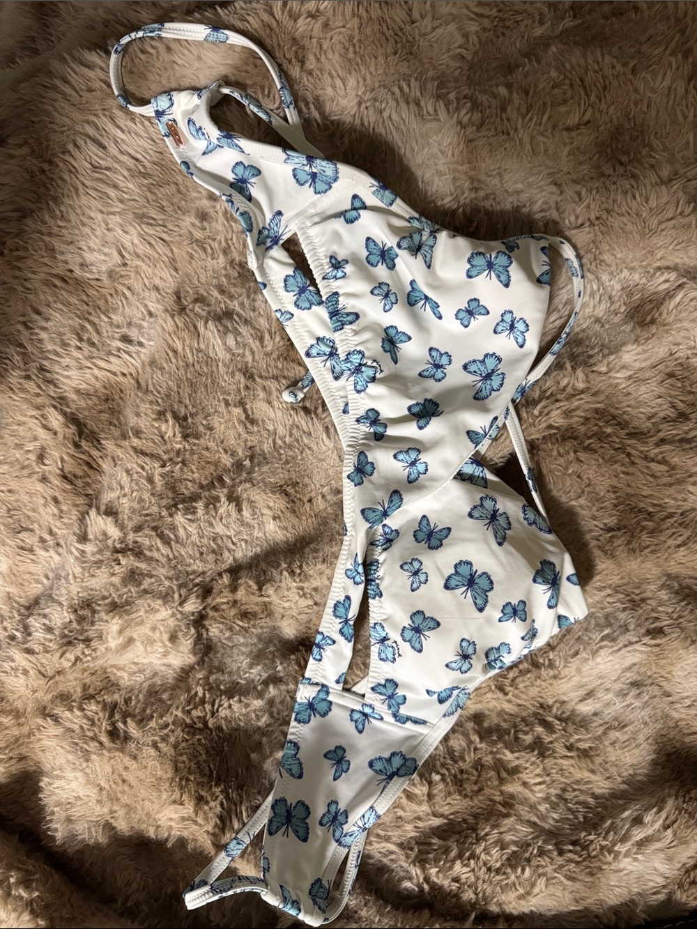 PINK Victoria's Secret White Bikini with Blue Butterfly Print